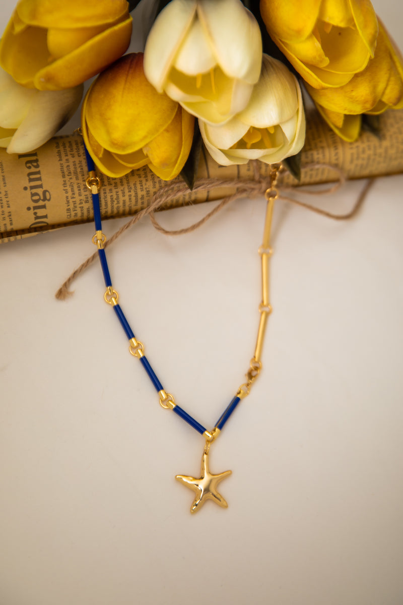 [Azure Starfish] Asymmetrical Enamel Maritime Necklace