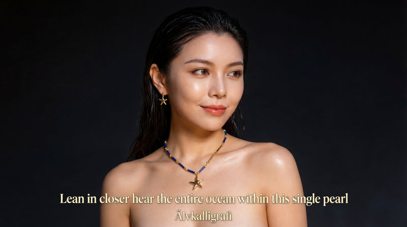 [Azure Starfish] Asymmetrical Enamel Maritime Necklace