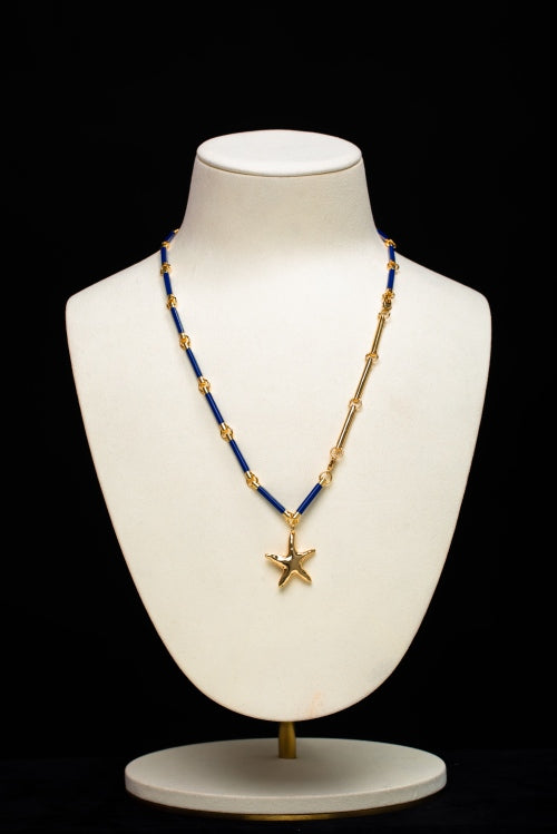 [Azure Starfish] Asymmetrical Enamel Maritime Necklace
