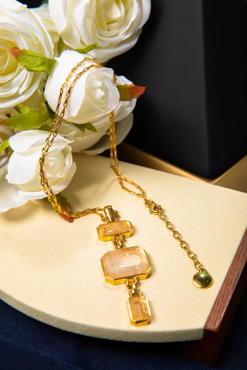 [Stairway of Light] Natural Clear Quartz 18K Gold Plated Pendant Necklace