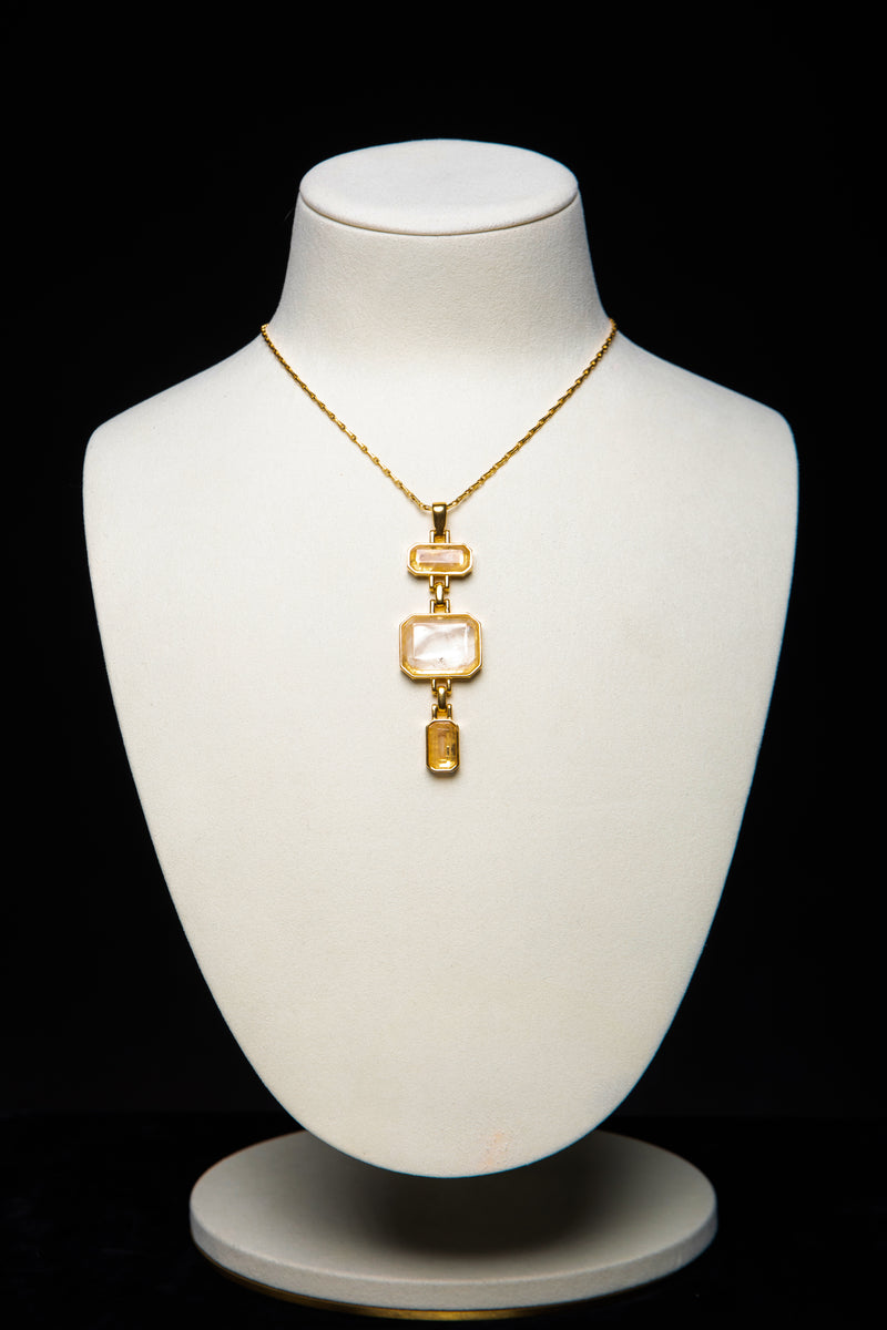 [Stairway of Light] Natural Clear Quartz 18K Gold Plated Pendant Necklace