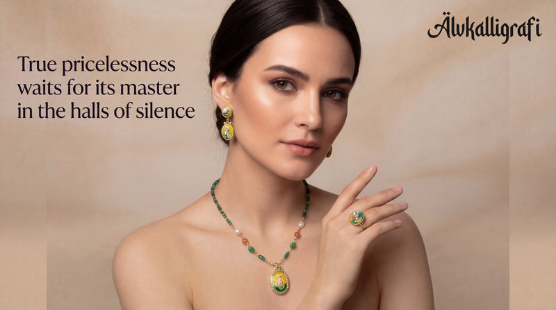 Monet’s Secret Garden | Vintage Hand-Painted Shell & Emerald Beaded Necklace