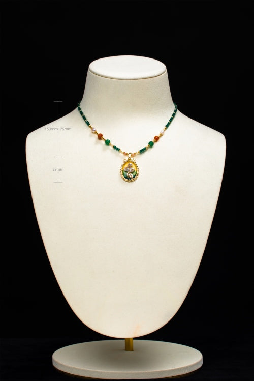 Monet’s Secret Garden | Vintage Hand-Painted Shell & Emerald Beaded Necklace