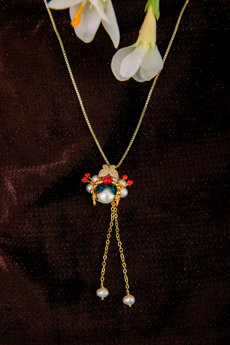 【Opera’s Embrace】 Peking Opera Headpiece Texture &amp; Baroque Pearl Lariat Necklace