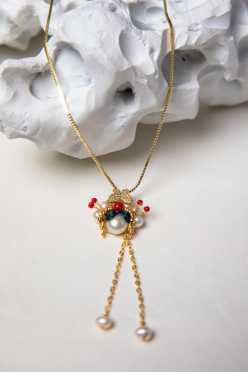 【Opera’s Embrace】 Peking Opera Headpiece Texture &amp; Baroque Pearl Lariat Necklace
