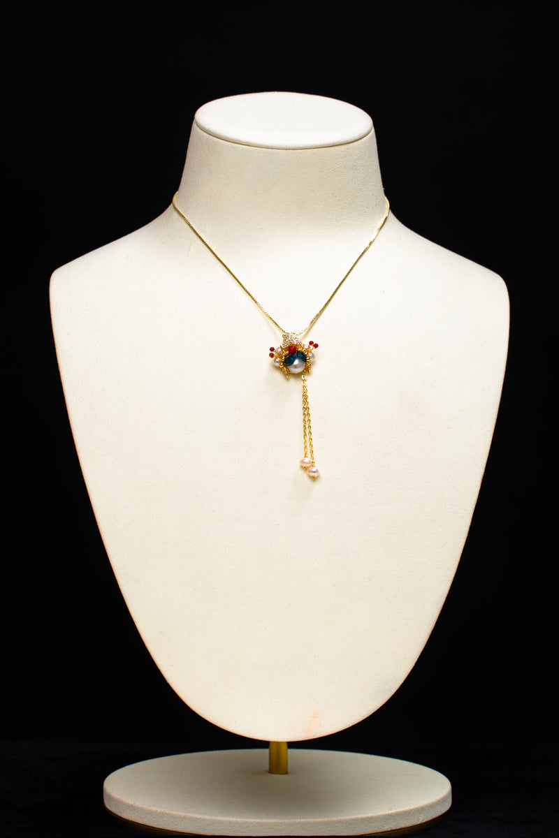 【Opera’s Embrace】 Peking Opera Headpiece Texture &amp; Baroque Pearl Lariat Necklace
