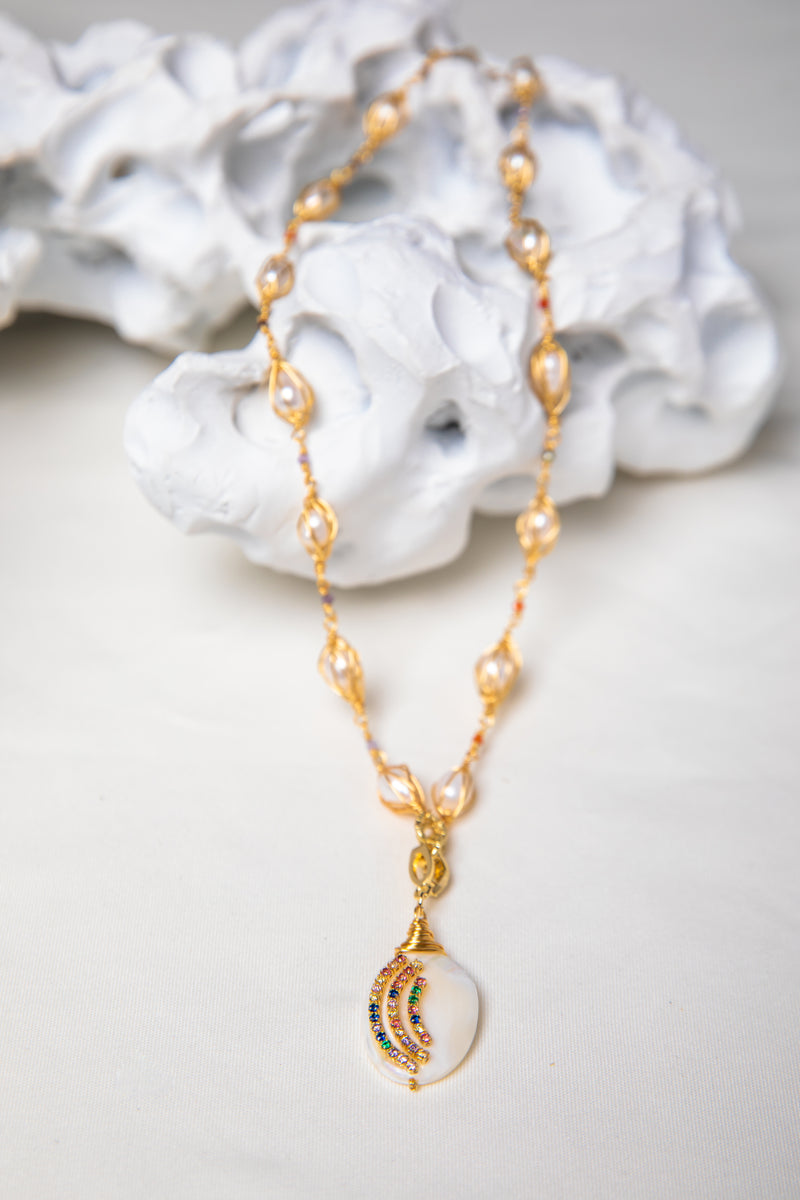 Rainbow Path | Pearl & Iridescent Shell Necklace
