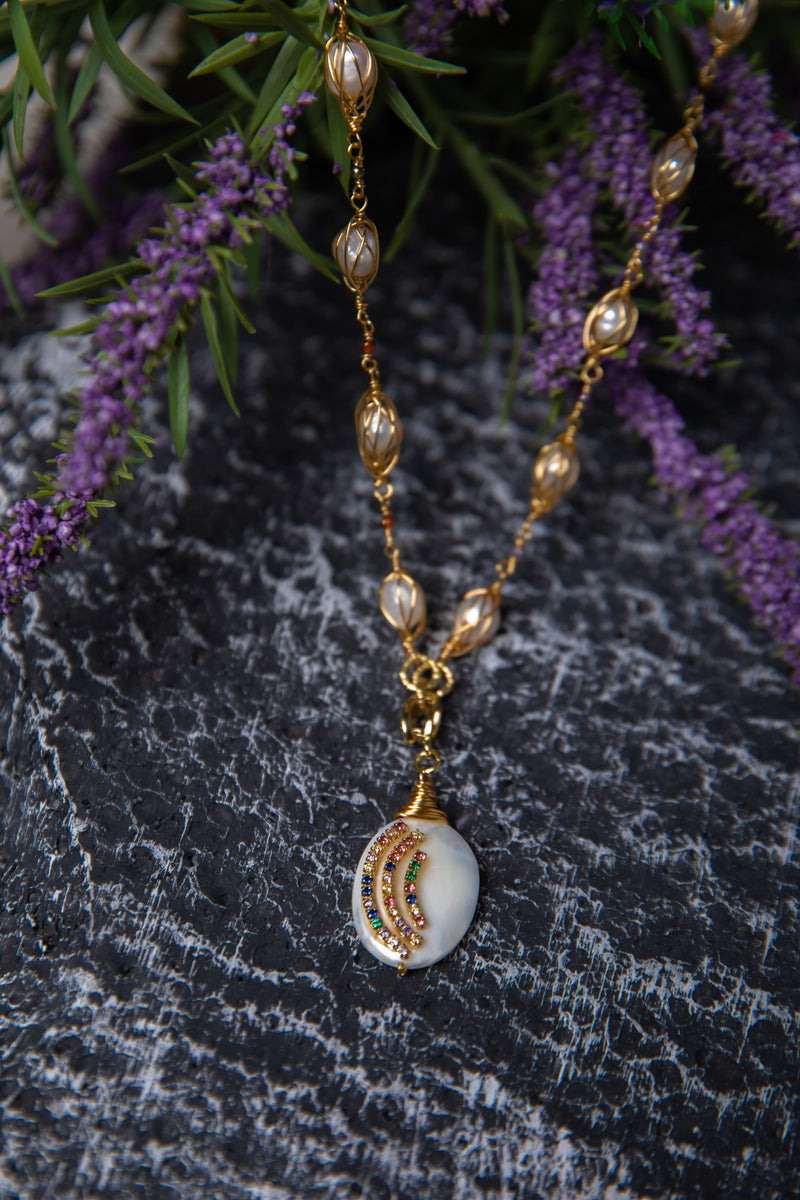 Rainbow Path | Pearl & Iridescent Shell Necklace