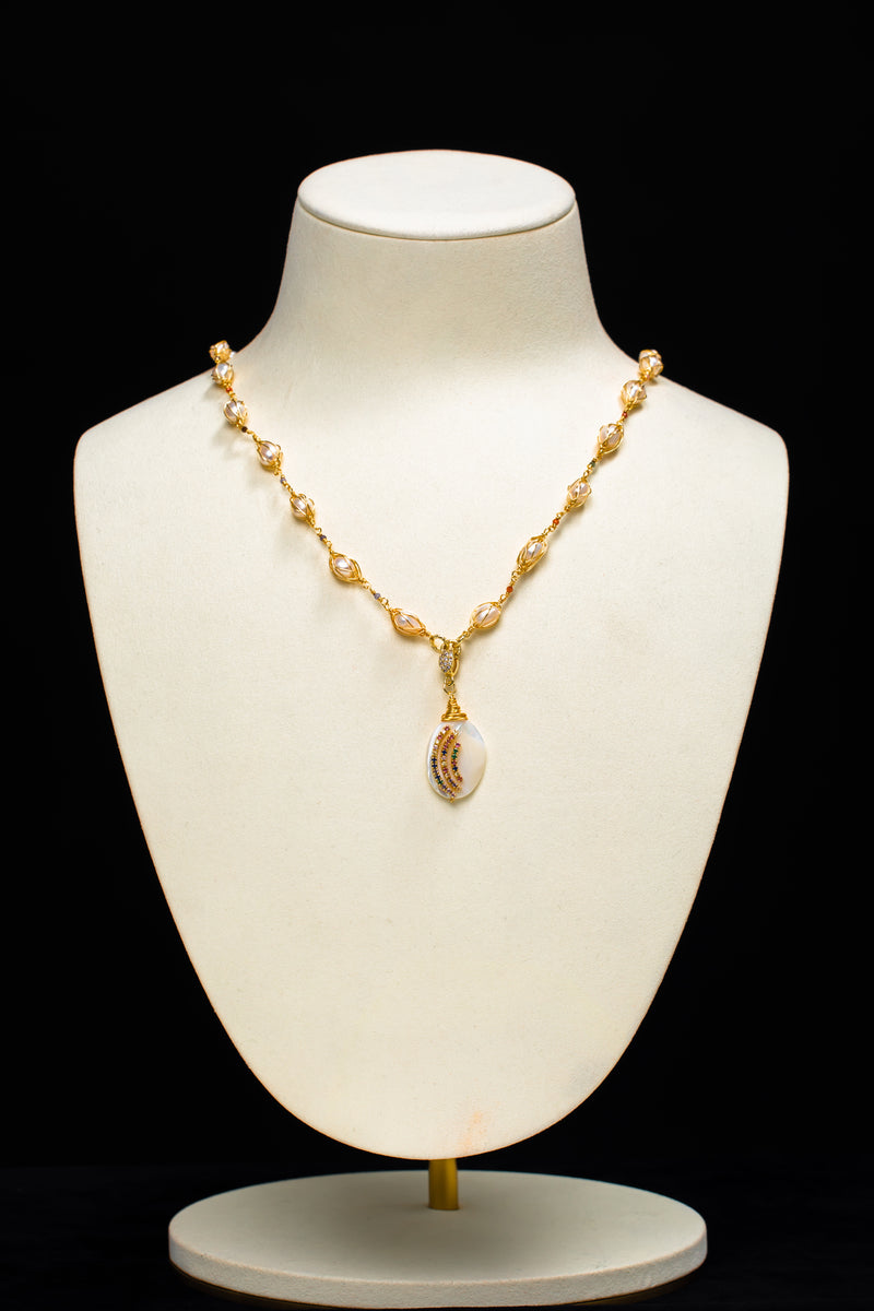 Rainbow Path | Pearl & Iridescent Shell Necklace