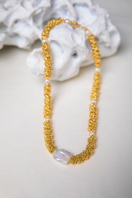 The Gilded Sanctuary | Hand-Woven Natural Pearl & 18K Gold Necklace