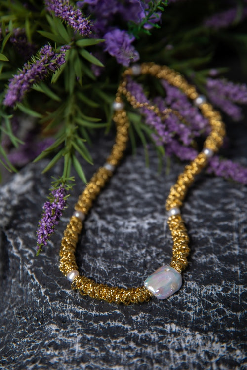 The Gilded Sanctuary | Hand-Woven Natural Pearl & 18K Gold Necklace
