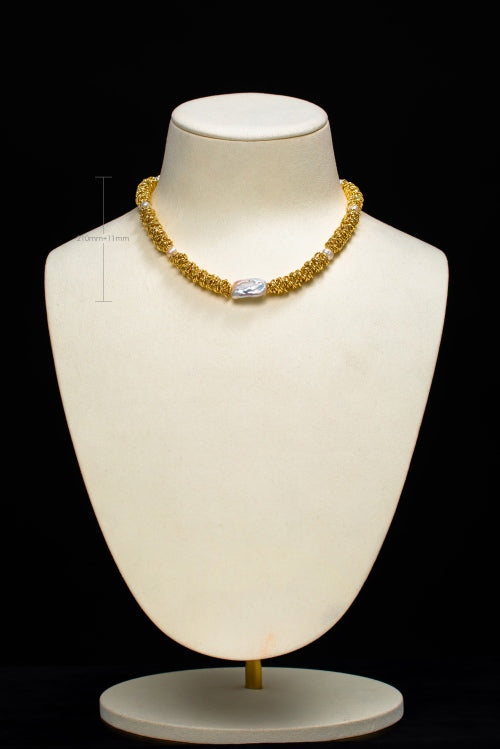 The Gilded Sanctuary | Hand-Woven Natural Pearl & 18K Gold Necklace