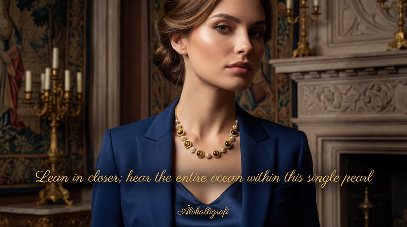 Golden Orbit | Vintage Court Style Tiger’s Eye & Pearl 18K Gold Necklace